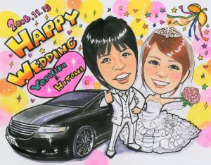 車入り似顔絵ウェルカムボード お急ぎ対応も