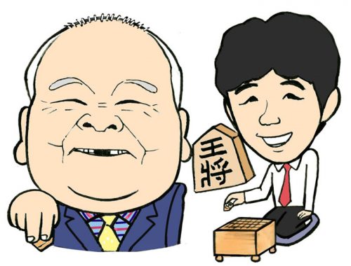 ひふみんと藤井聡太四段の似顔絵イラスト