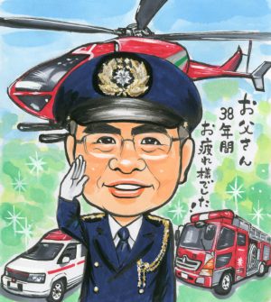 消防車と消防士さん似顔絵