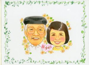 ご夫婦の結婚お祝い似顔絵入り寄せ書き色紙